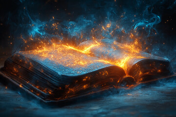 A Mystical Tome Unveiled: Pages Flickering with Ethereal Light, Casting Sparks Amidst a Veil of Enchanted Haze, Revealing Secrets in the Shadows © Chen