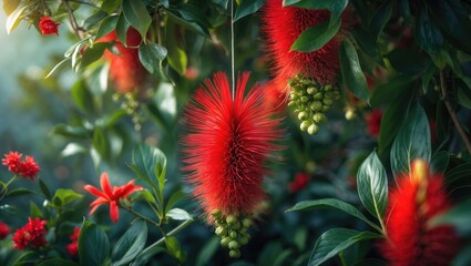 Sikat botol (Bottlebrush flower) is a widely admired ornamental plant due to its resemblance to a bottlebrush. This flower attracts insects like butterflies and bees, which assist in the pollinatio...