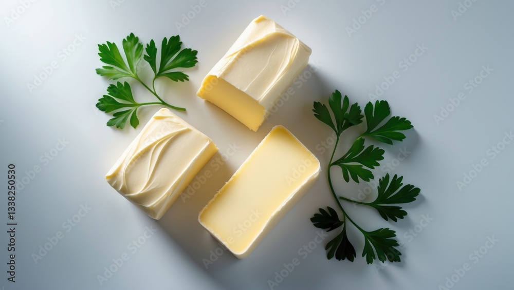 Aufkleber Butter placed on a white background with complete depth of field. Overhead view. Flat lay.
