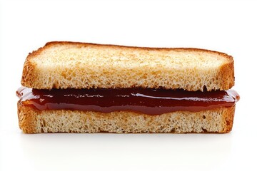 Delectable sandwich with shiny marmalade filling between two slices of toasted wheat bread food photography