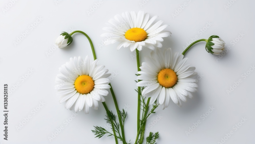 Poster bouquet of white chamomiles isolated against a white backdrop. wild chamomile from the field. spring