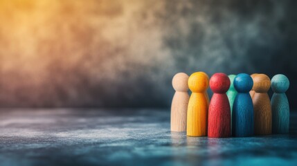 Colorful Wooden Figures Representing Diversity and Unity in a Group Setting