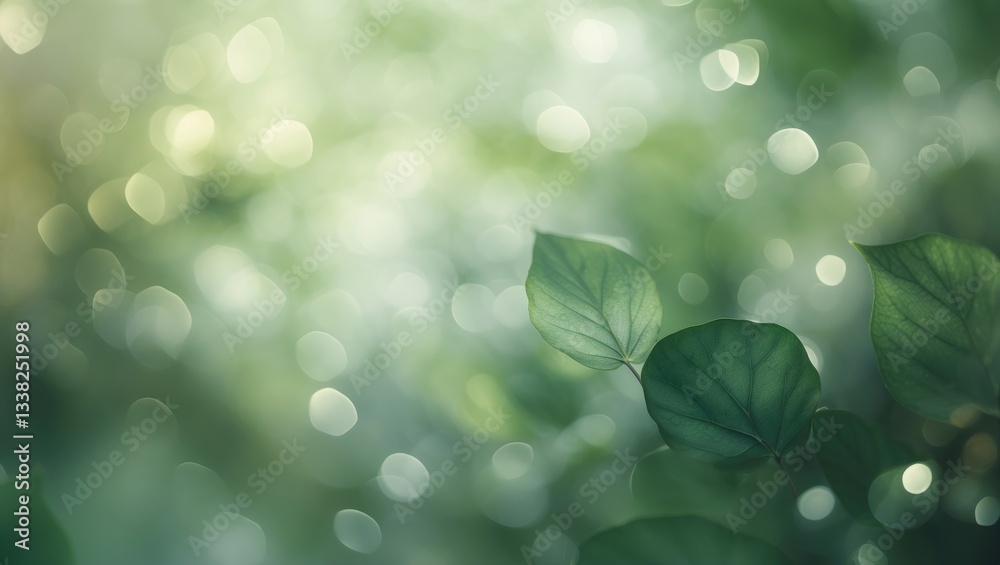 Poster blurred gradient background of green leaves.
