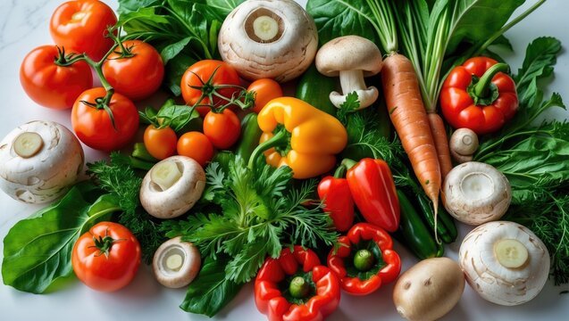 Assorted fresh vegetables displayed creatively.