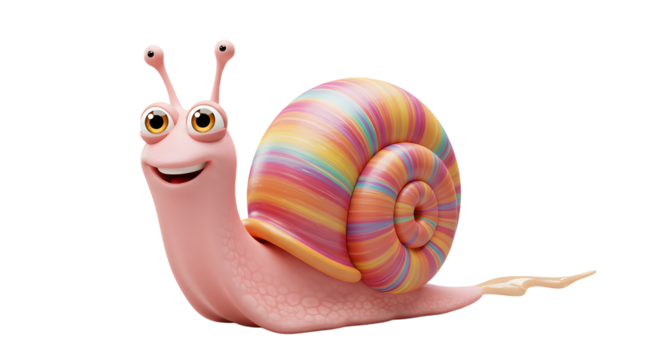 Snail with a rainbow shell on a green leaf, vibrant colors, cute nature theme, suitable for childrens books, or wildlife designs.