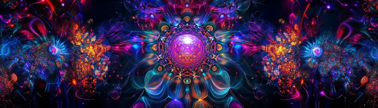 Fototapeta Vibrant abstract digital art with colorful fractals and cosmic elements.