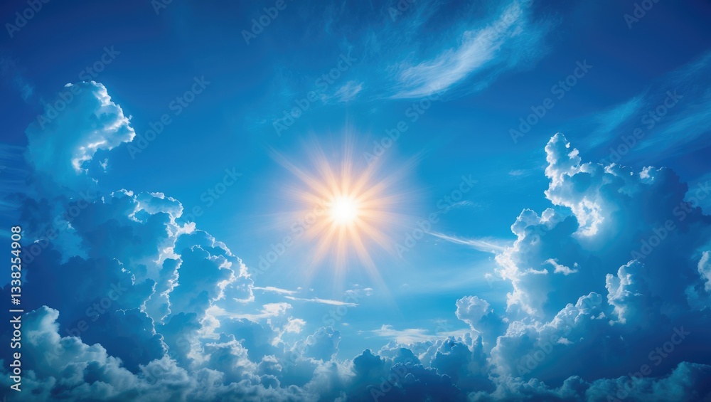 Poster blue sky with clouds. nature backdrop