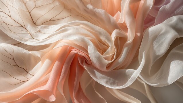Nature abstract of flower petals and transparent leaves featuring a natural texture for use as a background or wallpaper. Macro texture with a neutral color aesthetic photograph showcasing leaf vei...