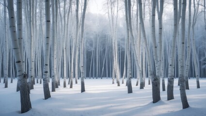 Trees in the park or the forest during winter snowfall