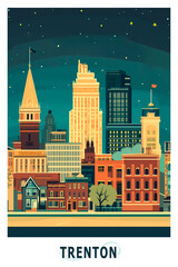 Fototapeta premium Trenton USA, New Jersey state illustrated poster in retro style. Vintage travel booklet, postcard, print, cover with urban skyline, skyscrapers