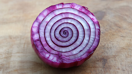 Fresh red onions and slices on a wooden board, showcasing a natural and organic vegetable for cooking