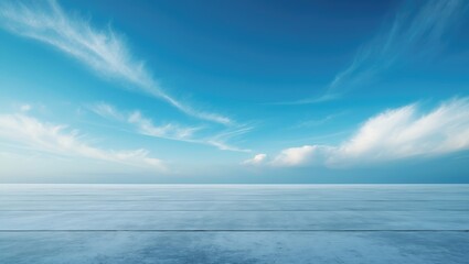 Fototapeta premium Blue Sky Background Scene Welcoming Summer Clouds with Concrete Surface