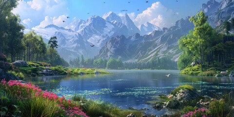 Fototapeta premium beautiful blue lake high in the mountains