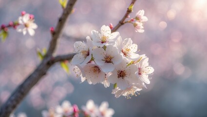 Blossoms of cherry flowers on a spring day