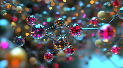 Colorful 3D render of a DNA molecule with heart-shaped design, beads, and atoms symbolizing love, health, and medicine