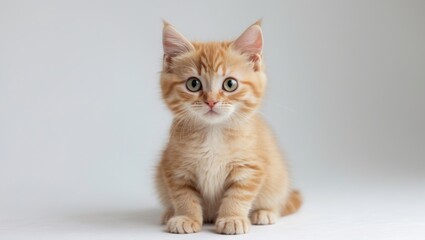 Obraz premium Cute golden shaded Shorthair kitten, sitting upright and facing forward. Looking at the camera with large round eyes. Isolated against a white background.