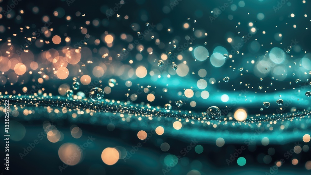 Aufkleber Bokeh light effect overlay. Blurred glitter texture. Shimmering water droplets. Out-of-focus color particles on a dark abstract backdrop.