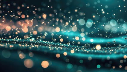 Bokeh light effect overlay. Blurred glitter texture. Shimmering water droplets. Out-of-focus color particles on a dark abstract backdrop.