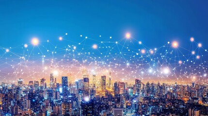 Obraz premium City at night with interconnected network