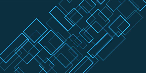 Simple Overlapping Rectangular Frames of Various Sizes, Colored in Shades of Blue - Geometric Shapes Pattern, Gradient Texture on Wide Scale Background - Design Template in Editable Vector