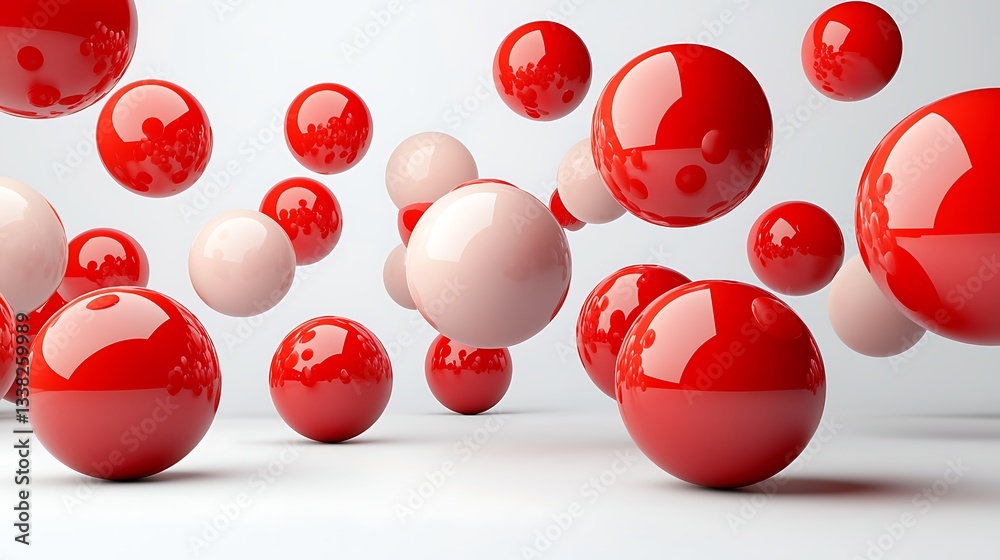 Poster glossy red and pink spheres abstract background