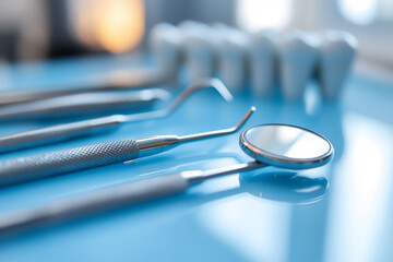 dental tools in the foreground,