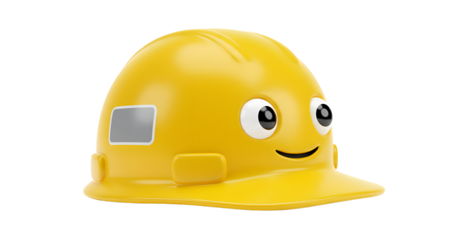 Yellow hardhat with a smiley face suitable for safetyrelated designs, construction themes, happy workers illustrations, construction worker character design.