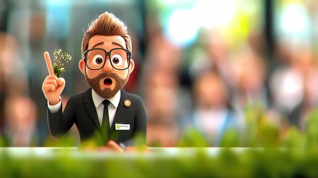 Animated businessman points upwards