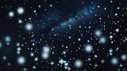 Obraz premium Falling snow on dark backdrop. Authentic blurry snowflakes against black backdrop.
