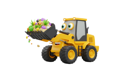Yellow loader with colorful rocks in its bucket, perfect for construction, mining, industrial, and heavy machinerythemed designs and content.