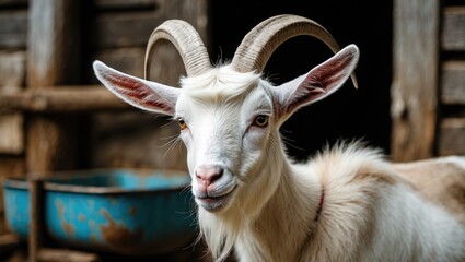 Fototapeta premium Female goat at the farm. Milk goat.