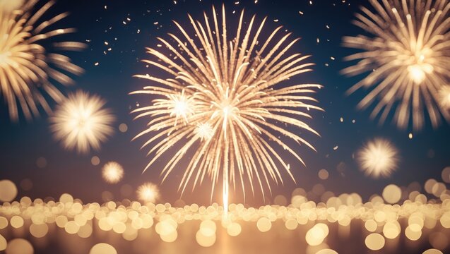 Fireworks creating an abstract background for a holiday with copy space.