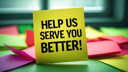 Text sign indicating help us serve you better