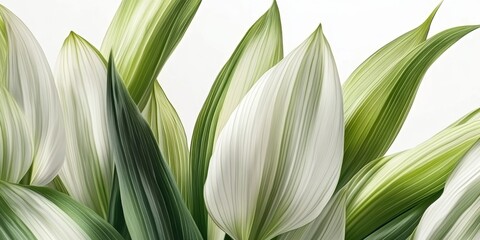 Obraz premium Close Up, Fresh Green And White Hosta, Plantain Lily Plant Leaves On White Background