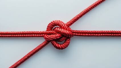 Thin red rope or string with knots isolated on a white background.