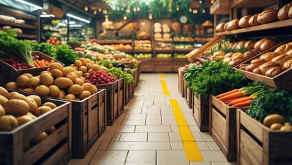 Epidemic Safety Measures, Social Distance Grocery Queue