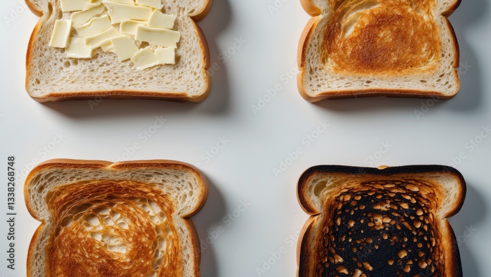 Poster isolated bread toasts, square slices of toasted sandwich, loaf pieces for toast on white background 