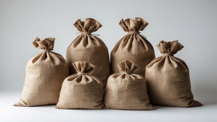 Burlap sacks placed on a white background.