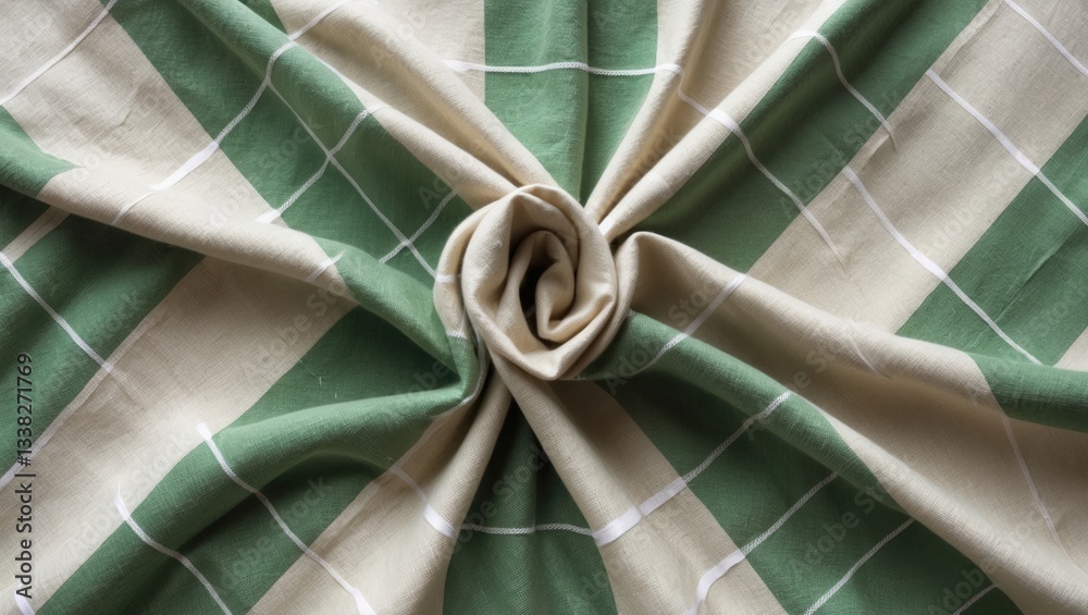 Poster Breakfast Natural Linen Abstract Check Texture Background, Green And White. Flannel Patterns. Stylish Tile Image.