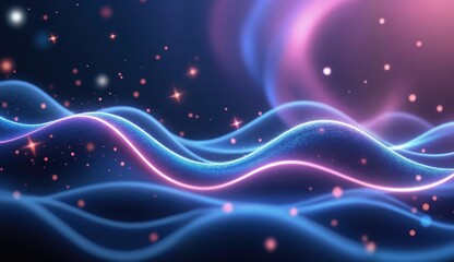 Fototapeta premium An ethereal, abstract landscape unfolds in a deep, cosmic blue, featuring gently undulating waves illuminated by a soft