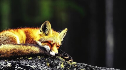 Obraz premium Fox resting on rock