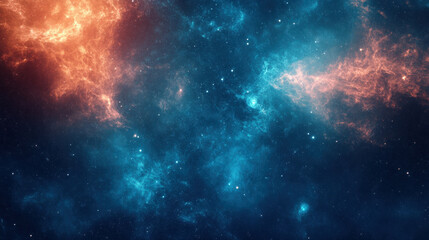 Fototapeta premium vibrant cosmic scene with swirling orange and blue nebulae set against starry night sky, evoking sense of wonder and mystery