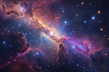 Obraz premium Breathtaking Interstellar Nebula and Stars Vibrant Cosmic Landscape with Enchanting Astral Beauty and the Milky Way