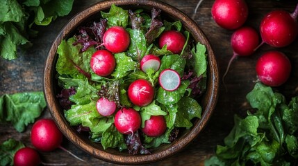Fresh and Healthy Spring Salad with Radishes and Mixed Greens. Generative AI