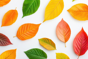 Obraz premium Colorful autumn leaves in various shapes and shades create vibrant display, showcasing beauty of nature seasonal transformation