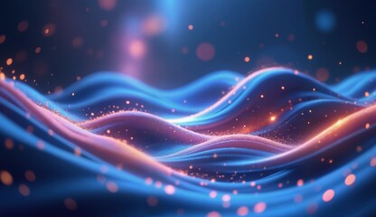 Fototapeta premium An ethereal, abstract landscape unfolds in a deep, cosmic blue, featuring gently undulating waves illuminated by a soft