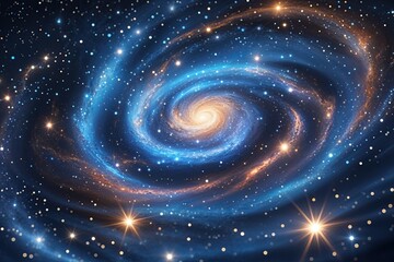 Vibrant Cosmic Blue Galaxy Swirl with Sparkling Stars and Ethereal Light in Deep Space