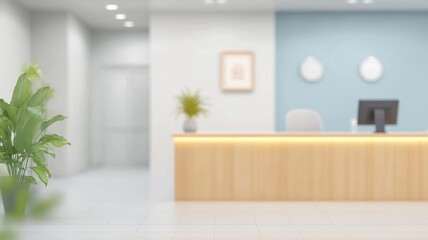 Modern reception area featuring minimalistic design and natural elements in a corporate setting