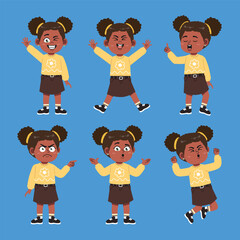 Cute African Girl with afro hair Cartoon Character Collections Set