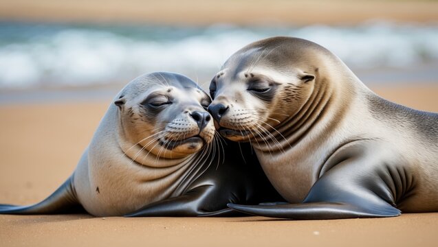 These two sea lions obviously enjoy each other's company.